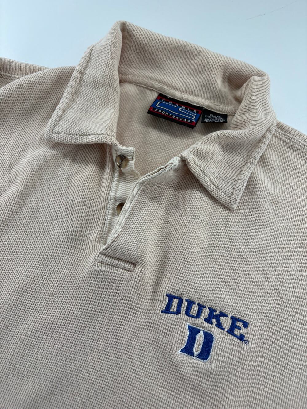Vintage Duke Blue Devils Polo XL Crable Sportswear 90s Cream